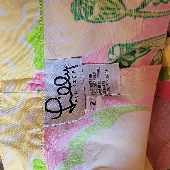 LILLY PULITZER Cropped Pink White Green Yellow Flower Print Pants Size 2 - Picture 7 of 13